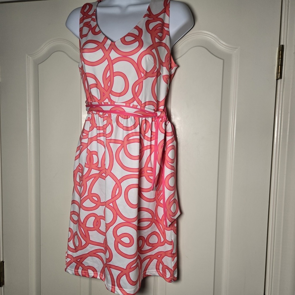 Gretchen Scott Dress V Neck Sleeveless Belted With Pockets Sz Small Stretchy